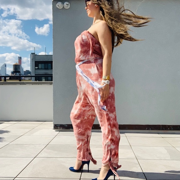 Free People Marble Abstract Cloud Camo Tie Dye Strapless Jumpsuit - Picture 13 of 16